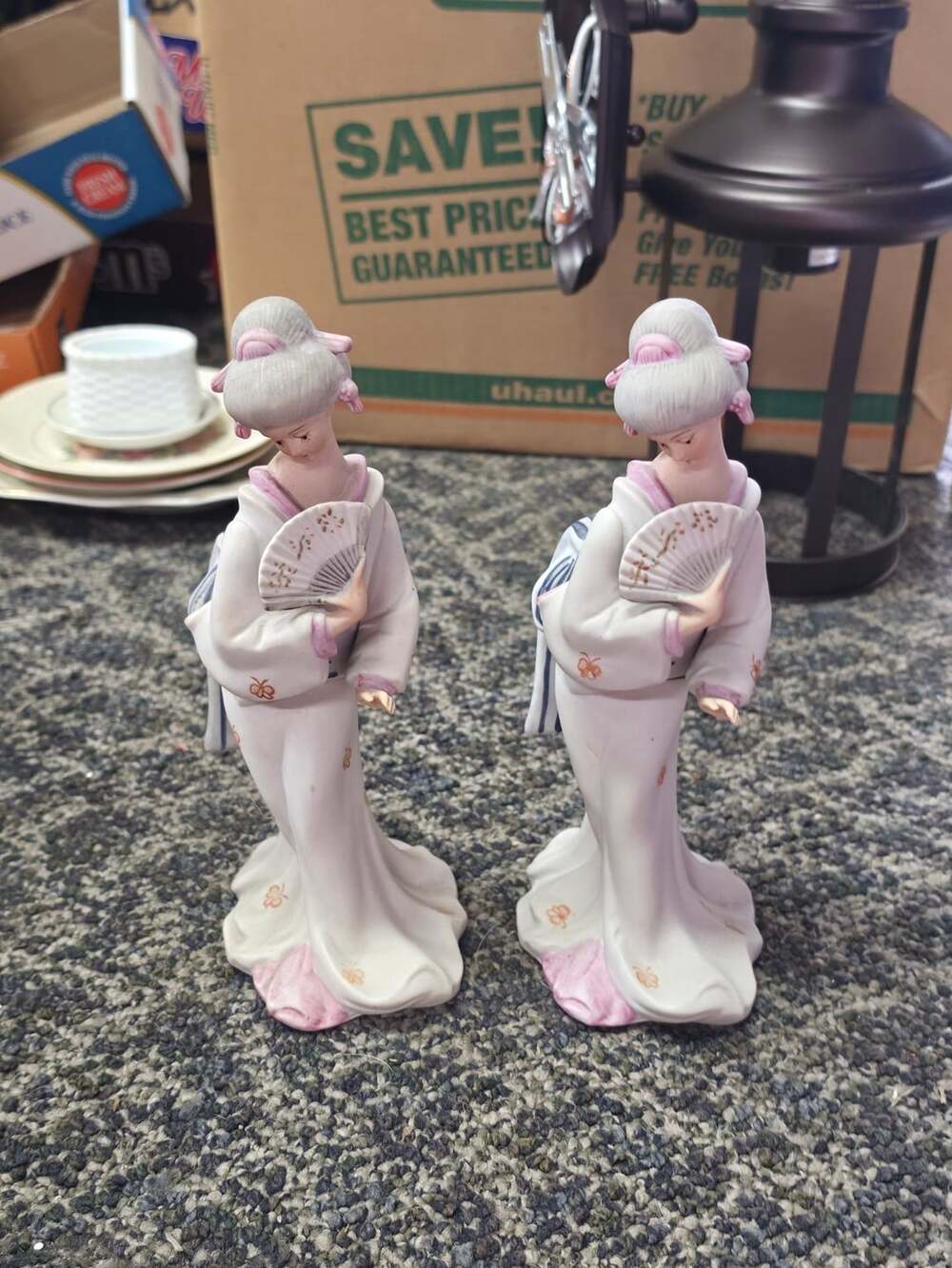 Lenwile Ardalt Japanese Geisha Figurine Pair With Fan